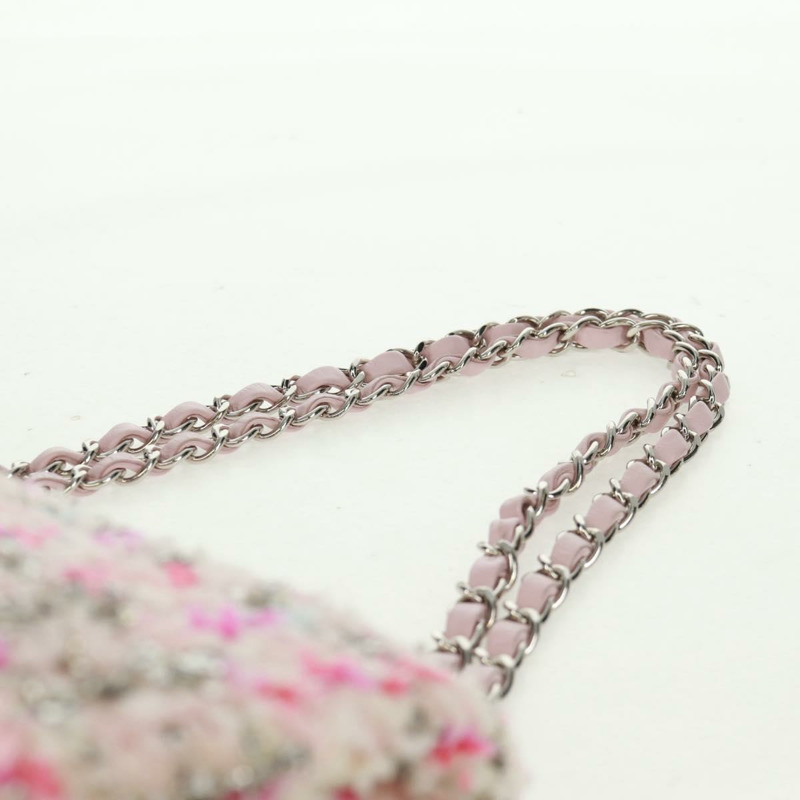 【日本直送】香奈兒單蓋25鏈條肩背包，斜紋軟呢粉紅銀色雙C標誌，正品編號160987SAM-7