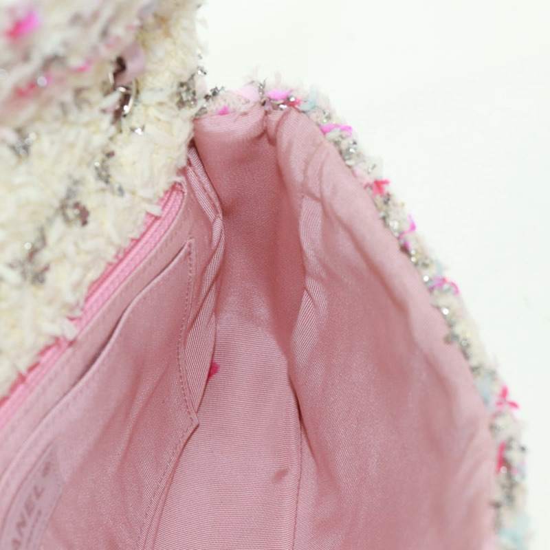 【日本直送】香奈兒單蓋25鏈條肩背包，斜紋軟呢粉紅銀色雙C標誌，正品編號160987SAM-19