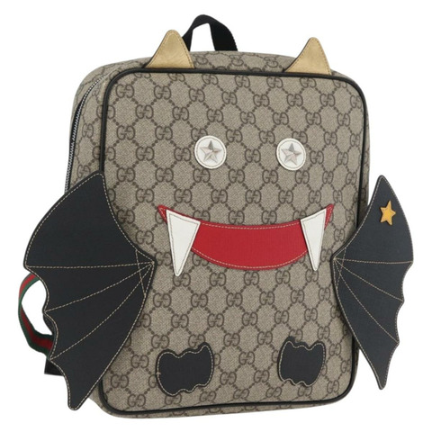 GUCCI GG Supreme 雙肩包 PVC 米色 銀色 正品 154160A