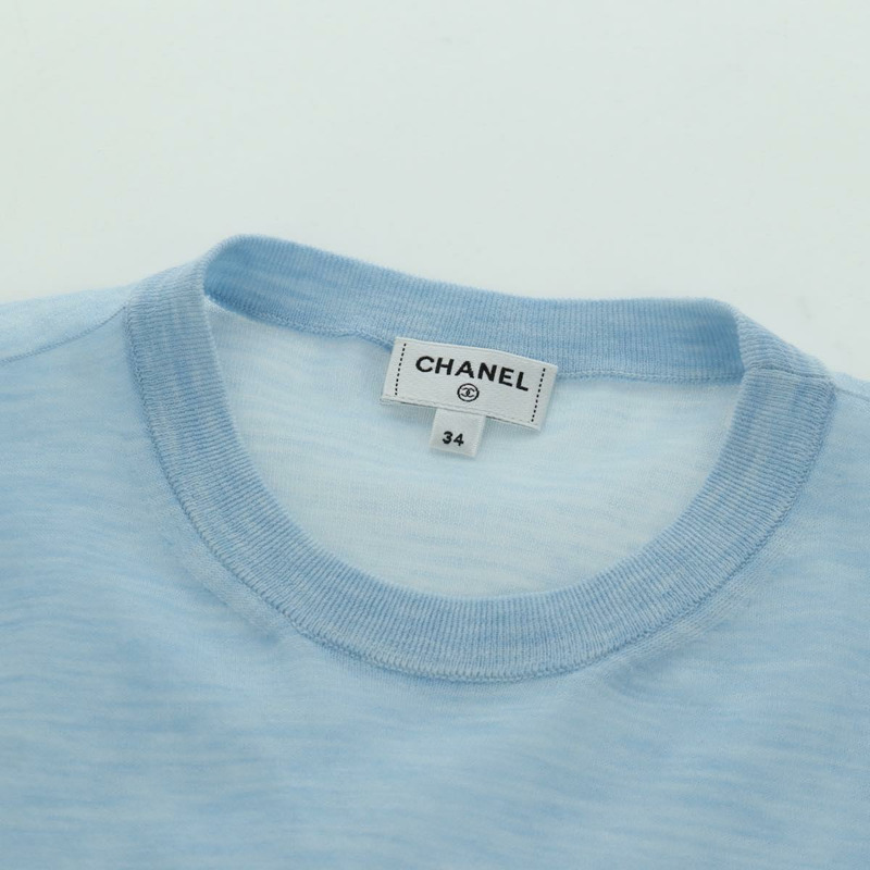 【日本直送】香奈兒針織短袖T卹，棉質，淺藍色，CC標誌，正品編號168330M-11