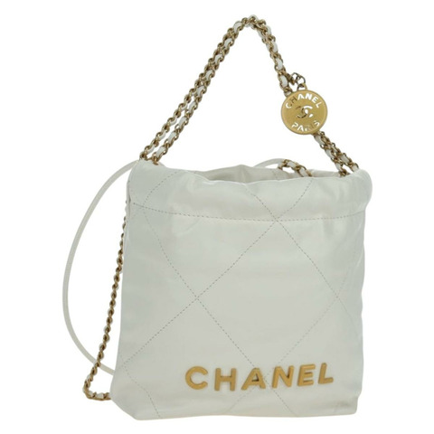 香奈兒 (CHANEL) Matelasse 鏈條肩背包，小牛皮材質，白色，金色 CC 標誌，貨號 BA11027SAM