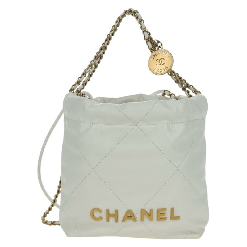 【日本直送】香奈兒 (CHANEL) Matelasse 鏈條肩背包，小牛皮材質，白色，金色 CC 標誌，貨號 BA11027SAM-1