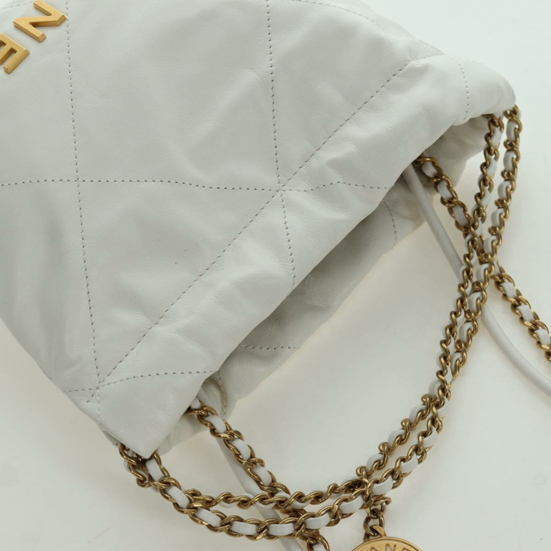 【日本直送】香奈兒 (CHANEL) Matelasse 鏈條肩背包，小牛皮材質，白色，金色 CC 標誌，貨號 BA11027SAM-5