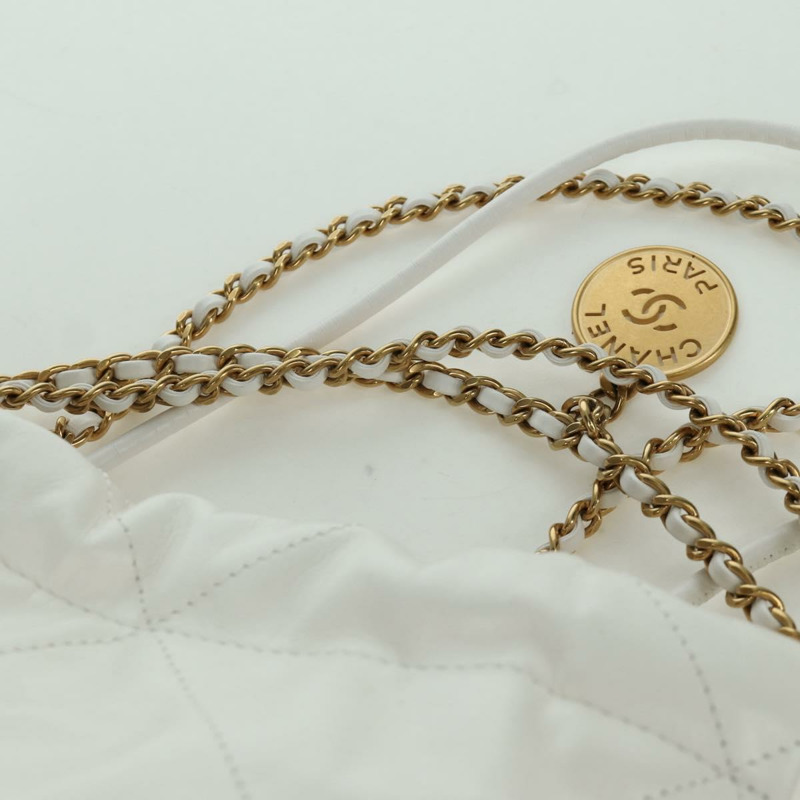 【日本直送】香奈兒 (CHANEL) Matelasse 鏈條肩背包，小牛皮材質，白色，金色 CC 標誌，貨號 BA11027SAM-7