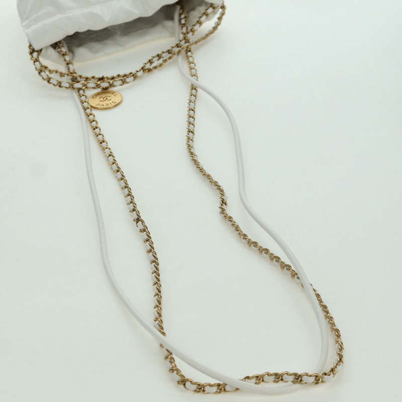 【日本直送】香奈兒 (CHANEL) Matelasse 鏈條肩背包，小牛皮材質，白色，金色 CC 標誌，貨號 BA11027SAM-8