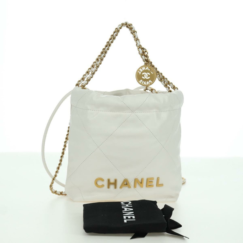 【日本直送】香奈兒 (CHANEL) Matelasse 鏈條肩背包，小牛皮材質，白色，金色 CC 標誌，貨號 BA11027SAM-23