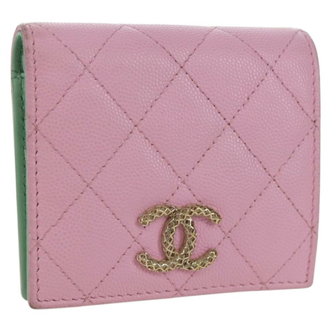 香奈兒 (CHANEL) Matelasse Compact 錢包 魚子醬皮粉紅色 CC Auth ARZ472M