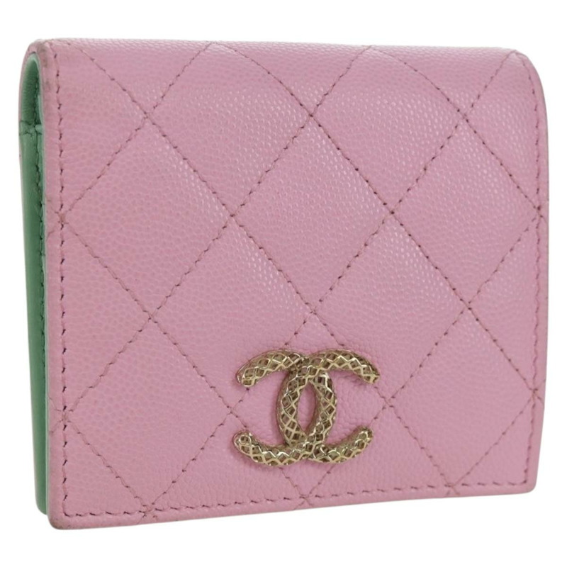 【日本直送】香奈兒 (CHANEL) Matelasse Compact 錢包 魚子醬皮粉紅色 CC Auth ARZ472M-0