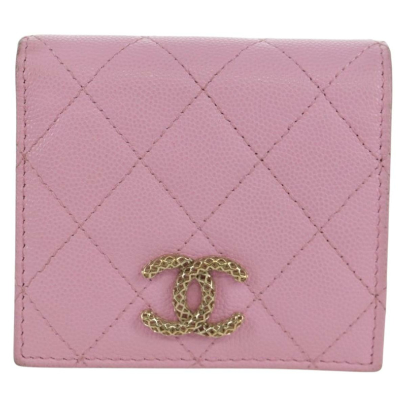 【日本直送】香奈兒 (CHANEL) Matelasse Compact 錢包 魚子醬皮粉紅色 CC Auth ARZ472M-1