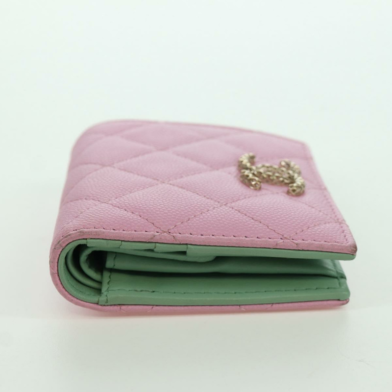 【日本直送】香奈兒 (CHANEL) Matelasse Compact 錢包 魚子醬皮粉紅色 CC Auth ARZ472M-4