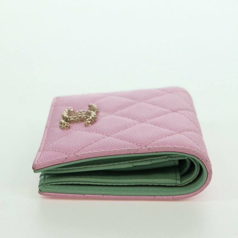 【日本直送】香奈兒 (CHANEL) Matelasse Compact 錢包 魚子醬皮粉紅色 CC Auth ARZ472M-5