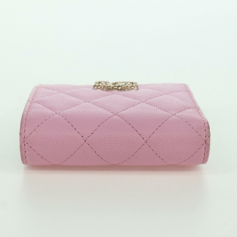 【日本直送】香奈兒 (CHANEL) Matelasse Compact 錢包 魚子醬皮粉紅色 CC Auth ARZ472M-6