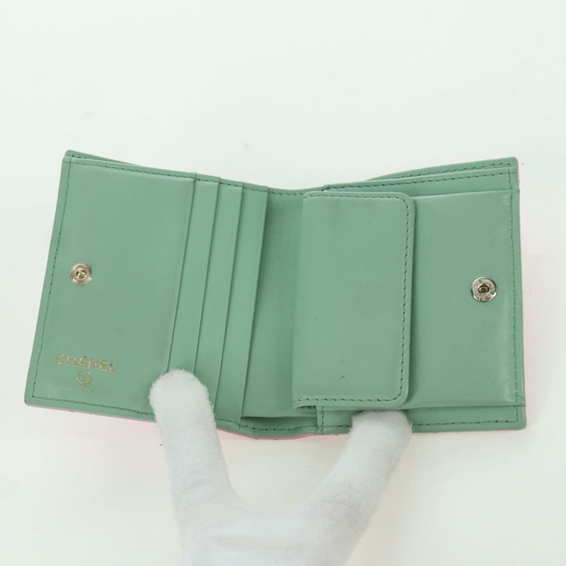 【日本直送】香奈兒 (CHANEL) Matelasse Compact 錢包 魚子醬皮粉紅色 CC Auth ARZ472M-13