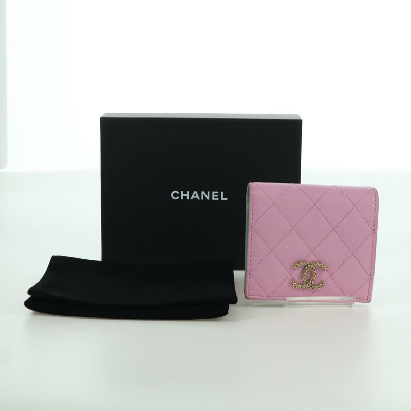【日本直送】香奈兒 (CHANEL) Matelasse Compact 錢包 魚子醬皮粉紅色 CC Auth ARZ472M-21