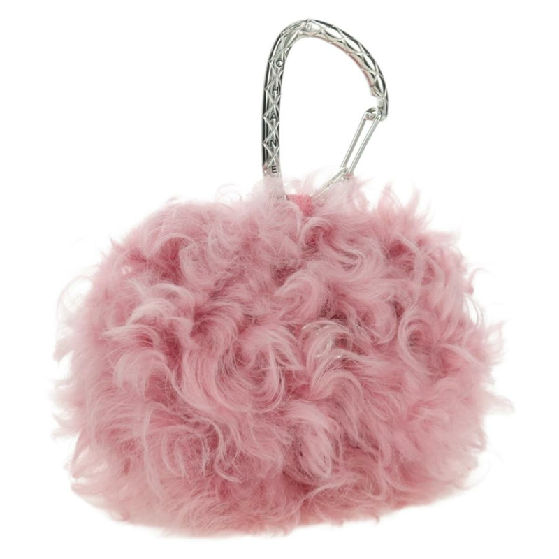 【日本直送】香奈兒粉紅銀色雙C標誌毛絨手拿包 ARZ032SAM-0