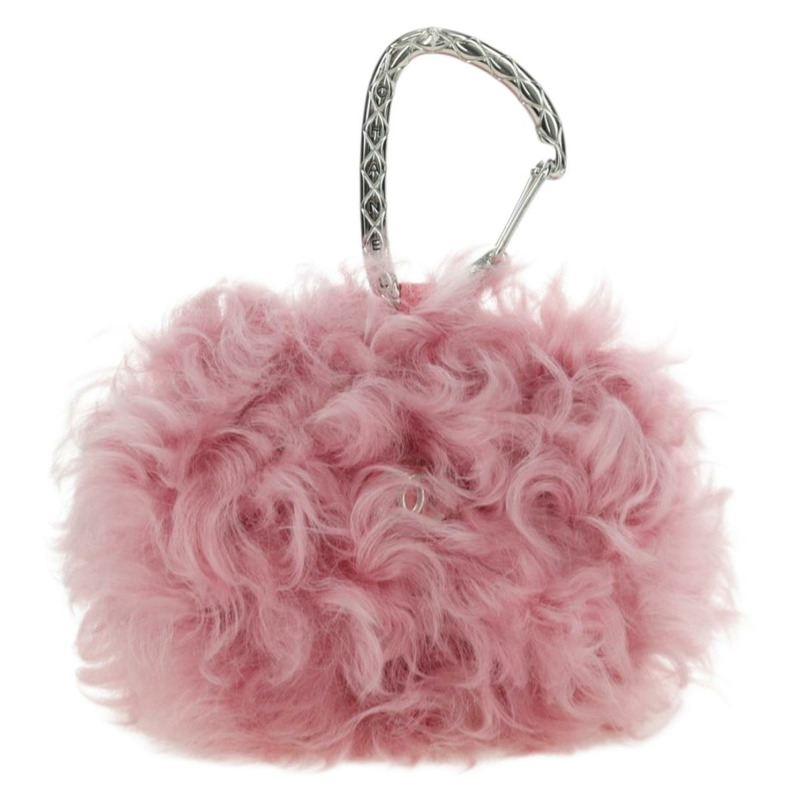 【日本直送】香奈兒粉紅銀色雙C標誌毛絨手拿包 ARZ032SAM-1