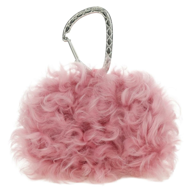 【日本直送】香奈兒粉紅銀色雙C標誌毛絨手拿包 ARZ032SAM-2