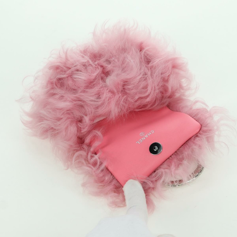 【日本直送】香奈兒粉紅銀色雙C標誌毛絨手拿包 ARZ032SAM-16