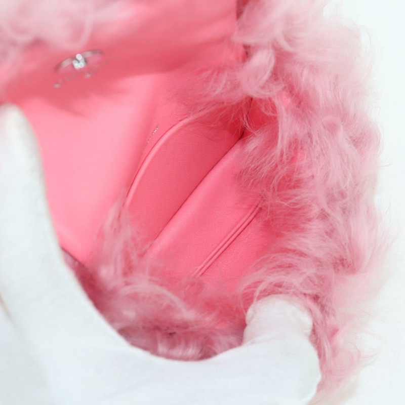 【日本直送】香奈兒粉紅銀色雙C標誌毛絨手拿包 ARZ032SAM-18