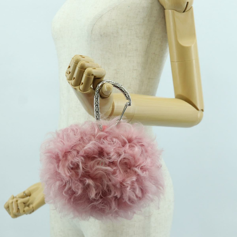 【日本直送】香奈兒粉紅銀色雙C標誌毛絨手拿包 ARZ032SAM-23