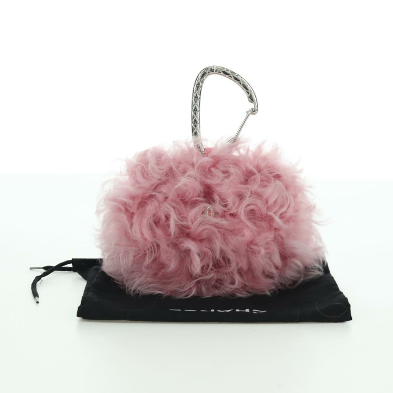【日本直送】香奈兒粉紅銀色雙C標誌毛絨手拿包 ARZ032SAM-24