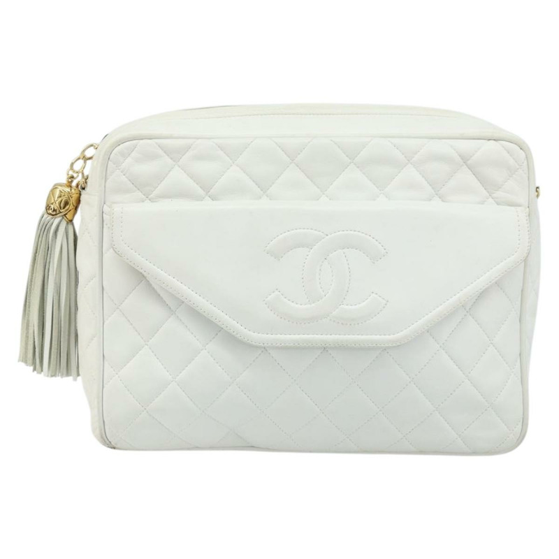 【日本直送】香奈兒 Matelasse 羊皮單肩包 白金 CC Auth mr2140A-1