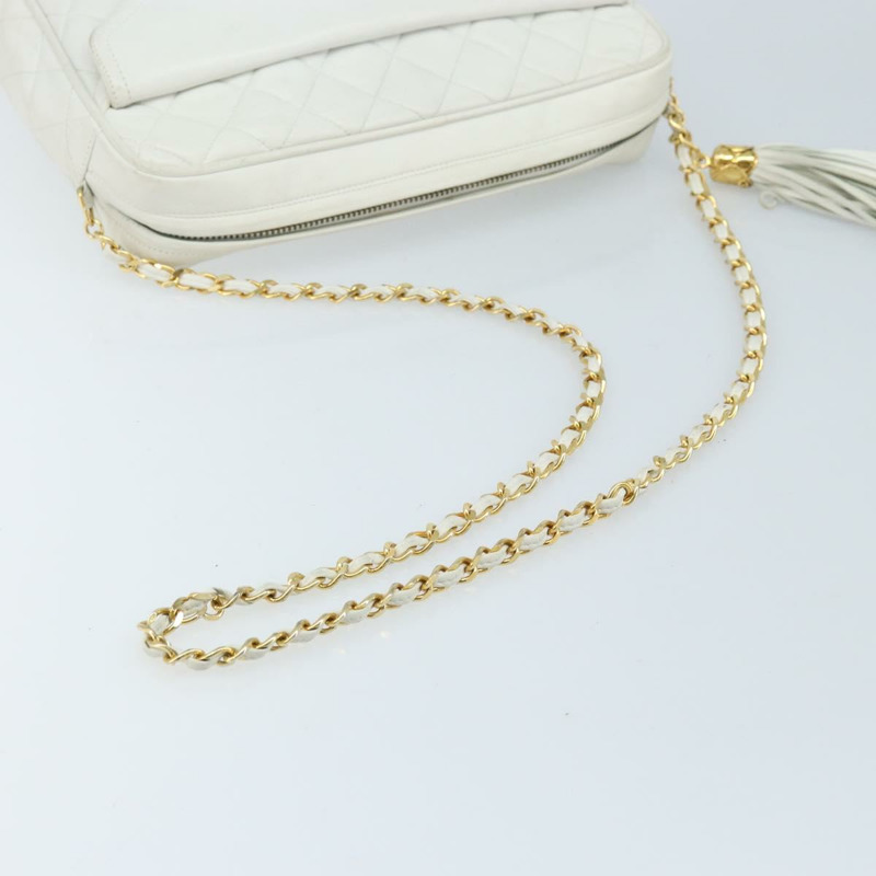 【日本直送】香奈兒 Matelasse 羊皮單肩包 白金 CC Auth mr2140A-6