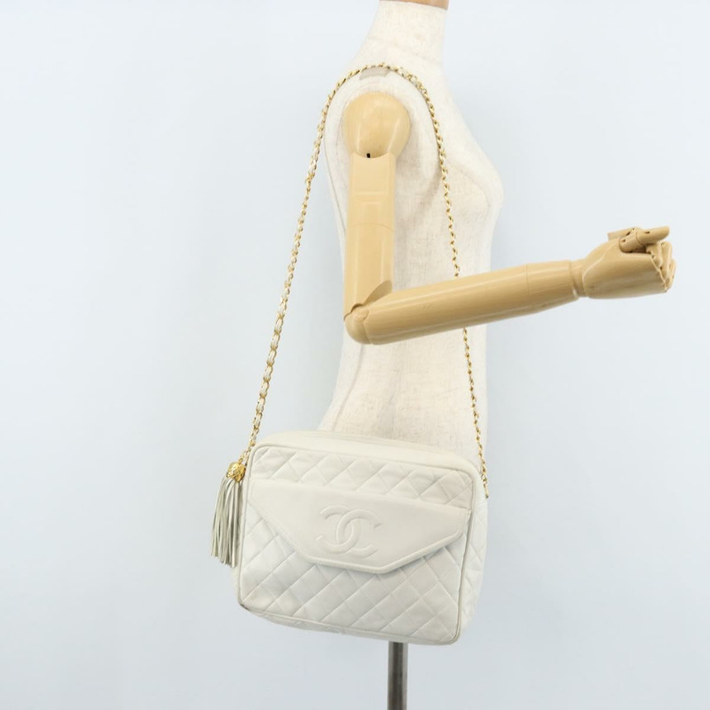 【日本直送】香奈兒 Matelasse 羊皮單肩包 白金 CC Auth mr2140A-24