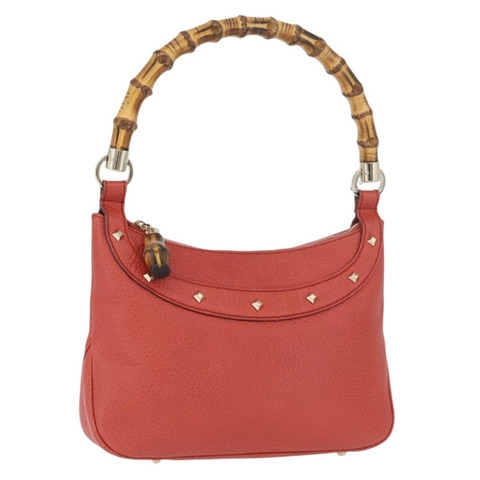 GUCCI 竹節手提包 皮革 紅色 金色 001 1705 1638 正品 BSZ287V
