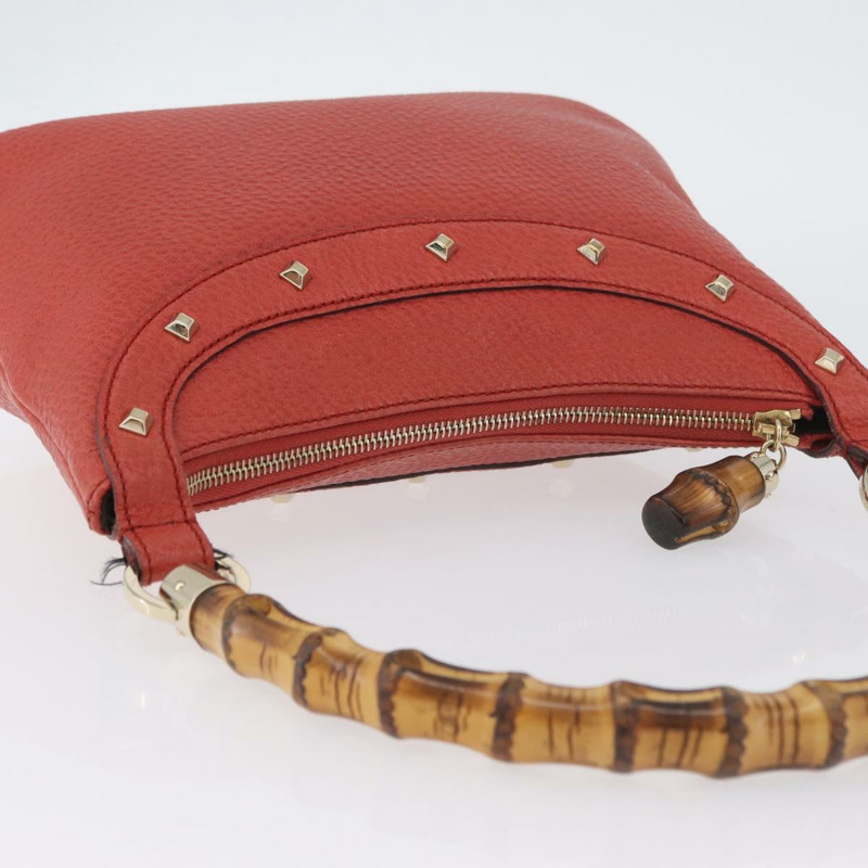 【日本直送】GUCCI 竹節手提包 皮革 紅色 金色 001 1705 1638 正品 BSZ287V-5