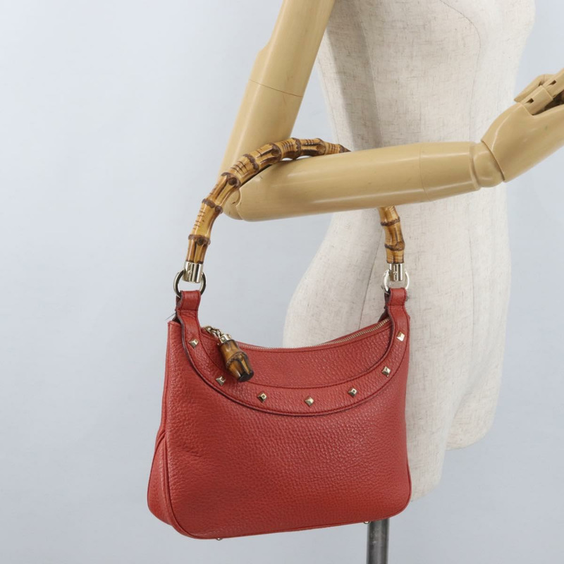 【日本直送】GUCCI 竹節手提包 皮革 紅色 金色 001 1705 1638 正品 BSZ287V-21