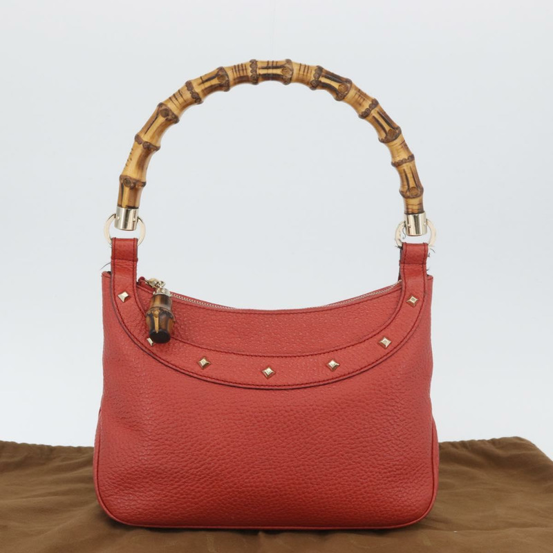【日本直送】GUCCI 竹節手提包 皮革 紅色 金色 001 1705 1638 正品 BSZ287V-22
