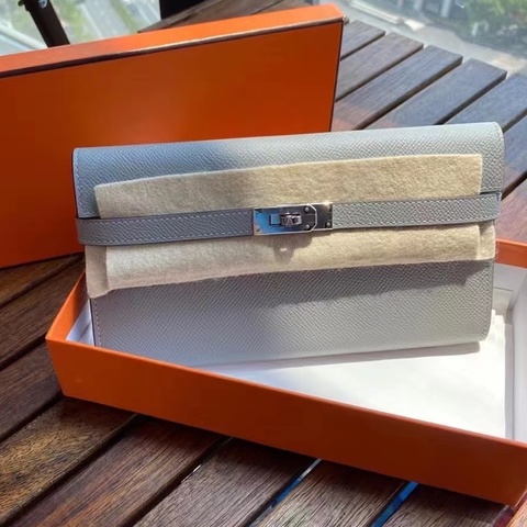 Hermes Long Kelly 銀河灰長夾
