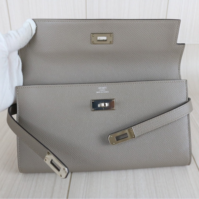 Hermes Long Kelly 銀河灰長夾-11