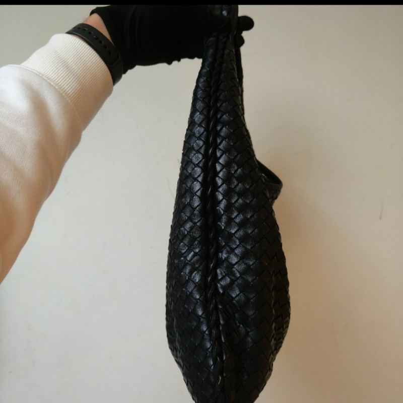 【8成新】㊣✨Bottega Veneta ✨寶緹嘉 BV Hop Bag 羊皮 黑色 編織 肩背包 腋下包 月牙包/二手樹屋🌳-5