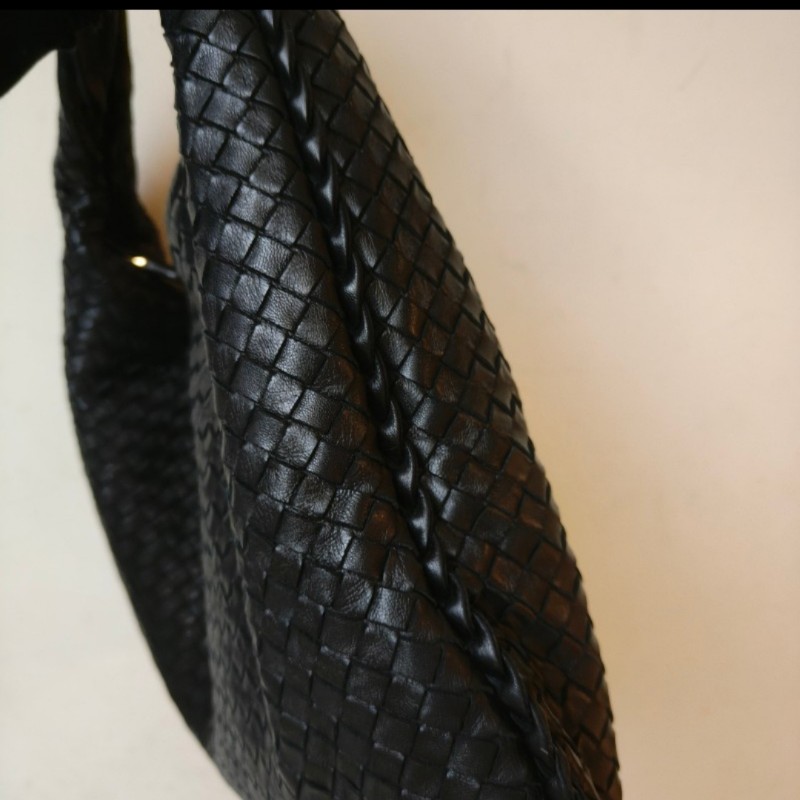 【8成新】㊣✨Bottega Veneta ✨寶緹嘉 BV Hop Bag 羊皮 黑色 編織 肩背包 腋下包 月牙包/二手樹屋🌳-16