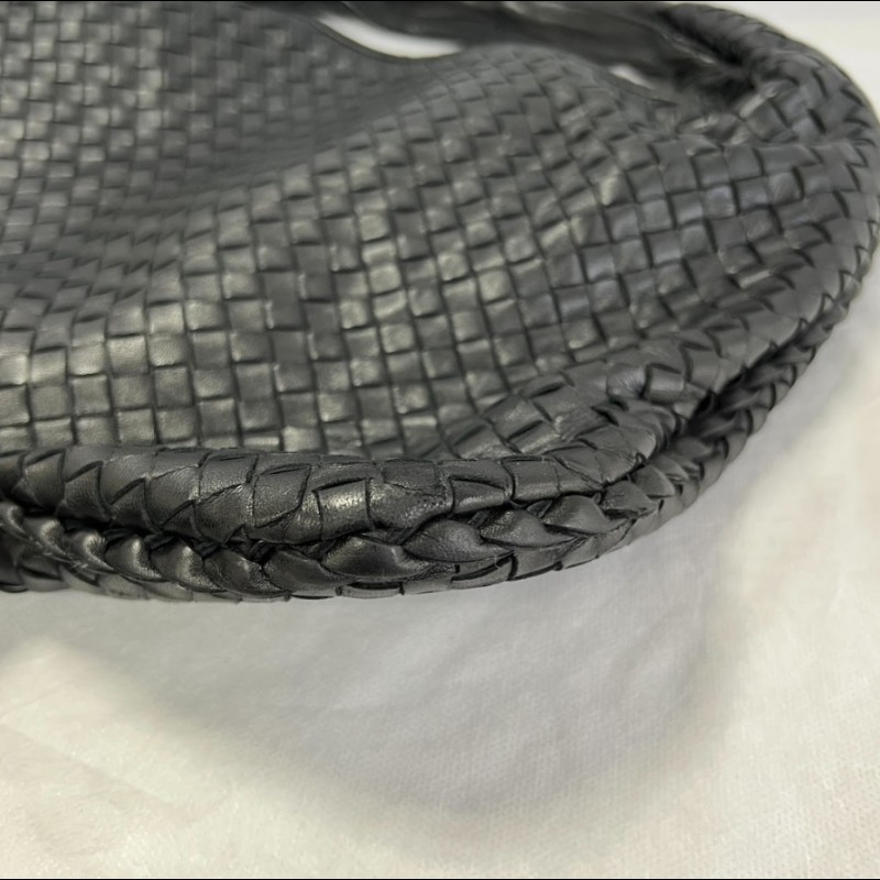 【8成新】㊣✨Bottega Veneta ✨寶緹嘉 BV Hop Bag 羊皮 黑色 編織 肩背包 腋下包 月牙包/二手樹屋🌳-47