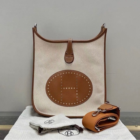 客人專拍連接✨HERMES金棕拼帆布銀扣伊芙琳29單肩斜挎包