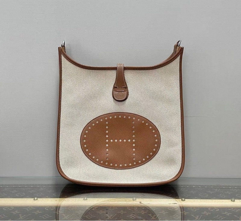 客人專拍連接✨HERMES金棕拼帆布銀扣伊芙琳29單肩斜挎包-1