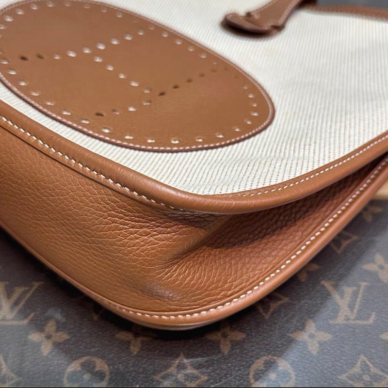 客人專拍連接✨HERMES金棕拼帆布銀扣伊芙琳29單肩斜挎包-6