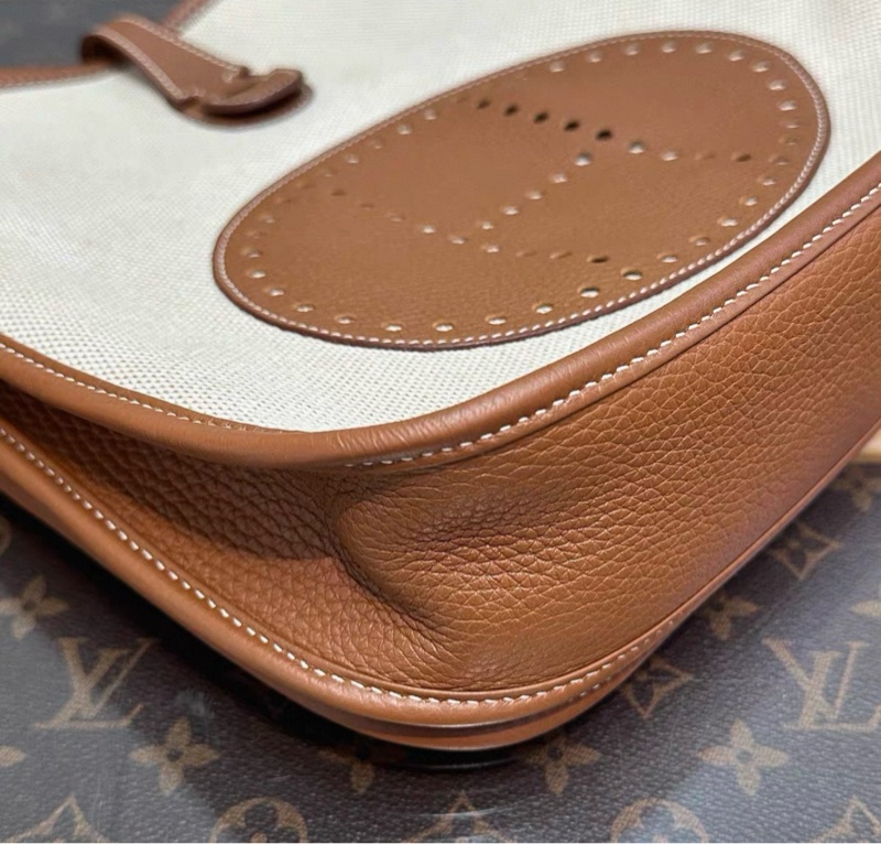 客人專拍連接✨HERMES金棕拼帆布銀扣伊芙琳29單肩斜挎包-7