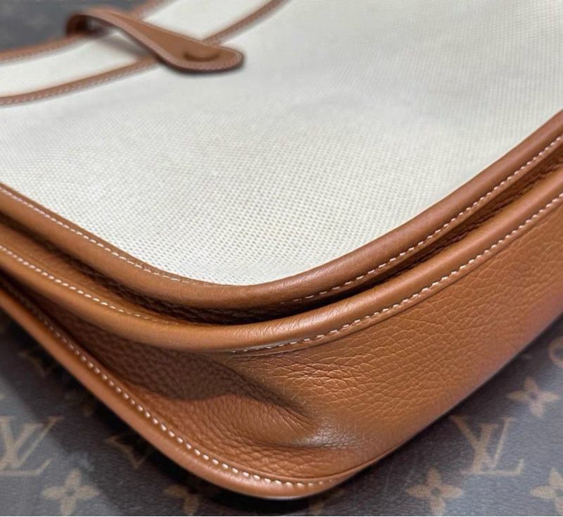 客人專拍連接✨HERMES金棕拼帆布銀扣伊芙琳29單肩斜挎包-8