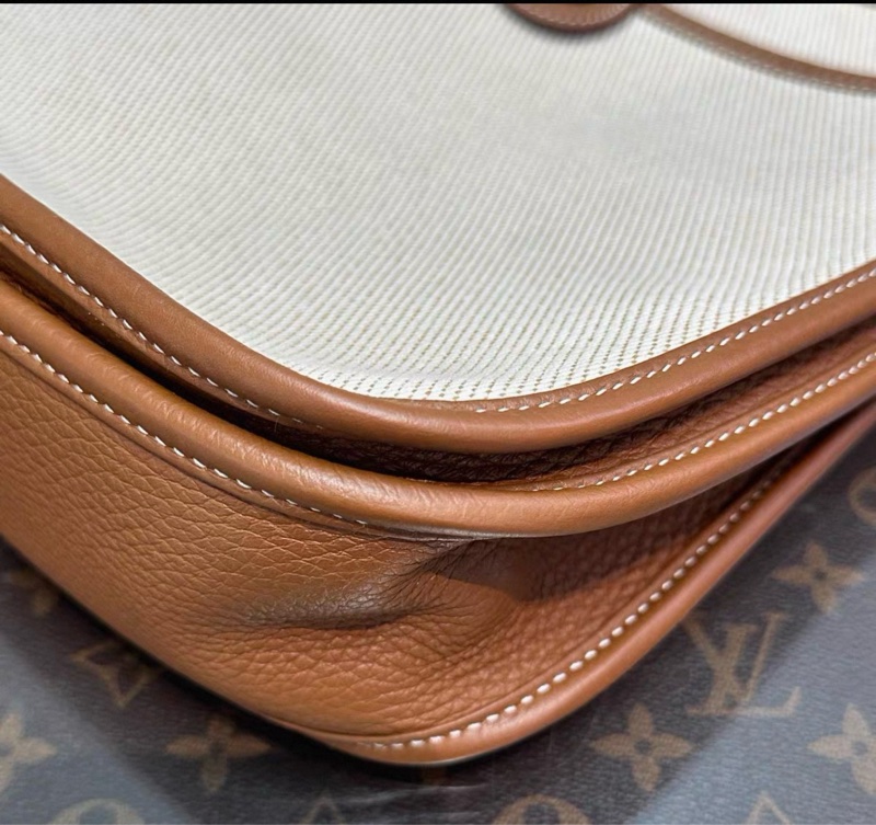 客人專拍連接✨HERMES金棕拼帆布銀扣伊芙琳29單肩斜挎包-14