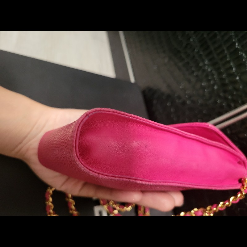 Chanel Vintage chain bag  電話袋 小廢包 桃紅色 鏈條包CHANEL Pink Caviar Leather Phone Bag-8