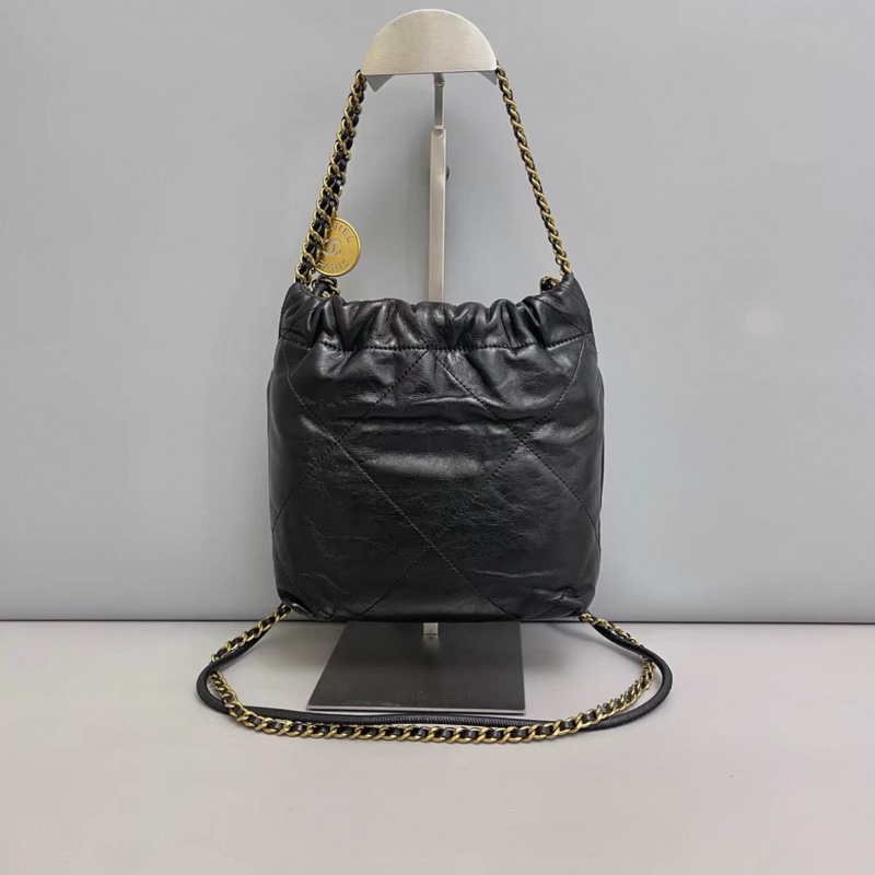 Chanel香奈兒 22bag迷你黑色白logo全皮包 芯片-1