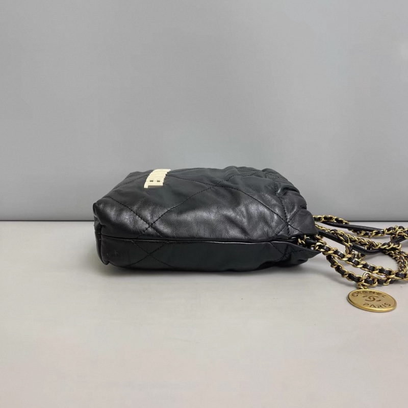 Chanel香奈兒 22bag迷你黑色白logo全皮包 芯片-2