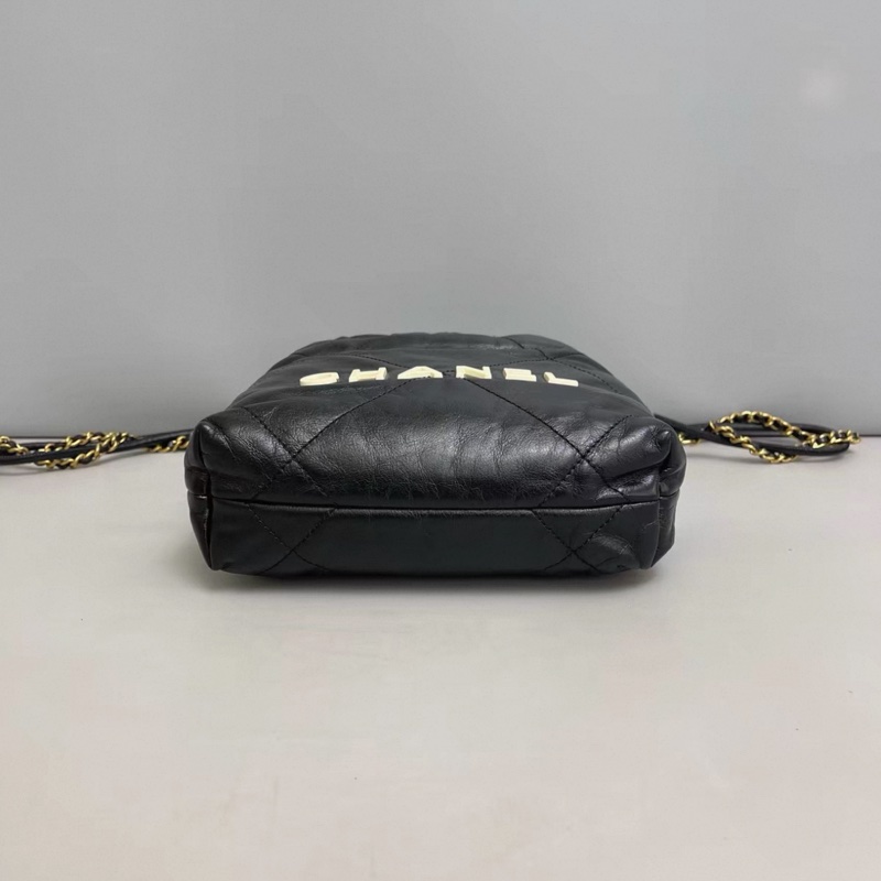 Chanel香奈兒 22bag迷你黑色白logo全皮包 芯片-3
