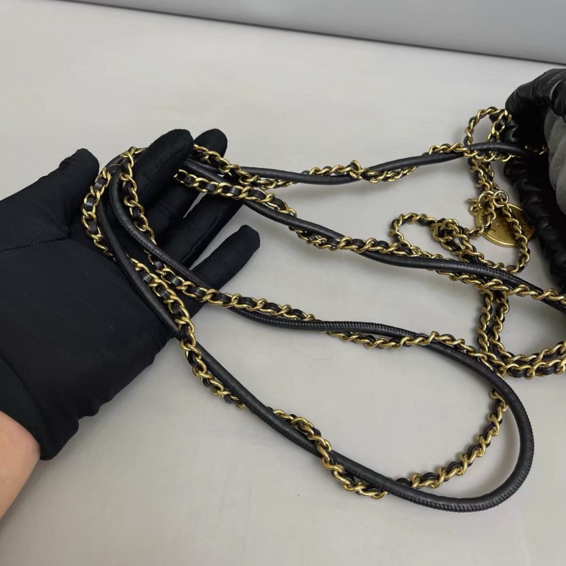 Chanel香奈兒 22bag迷你黑色白logo全皮包 芯片-5