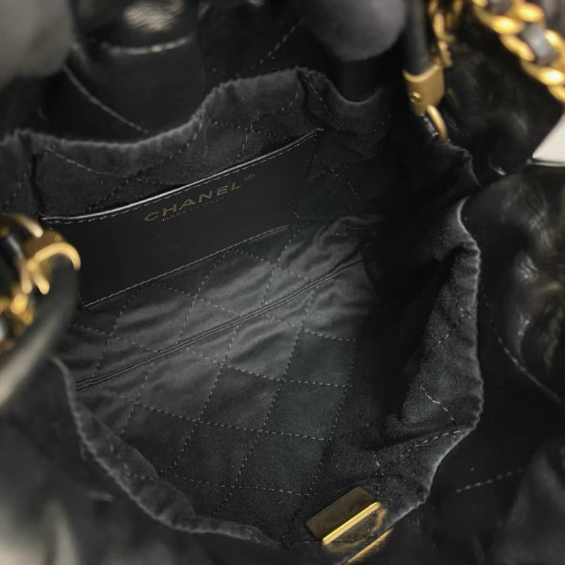 Chanel香奈兒 22bag迷你黑色白logo全皮包 芯片-6