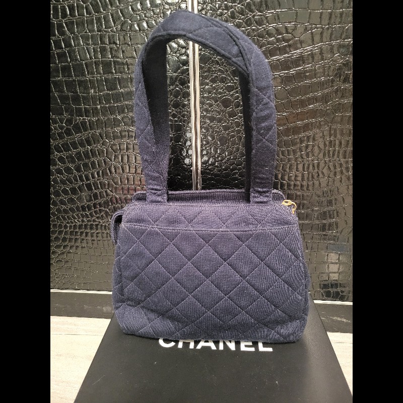 Chanel Vintage bag Chanel 31 cloth bag  藍色菱格紋手提包-1